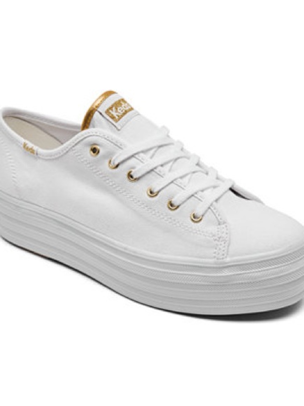 Keds • White Platform Canvas Sneaker with Gold Trim • 7M •